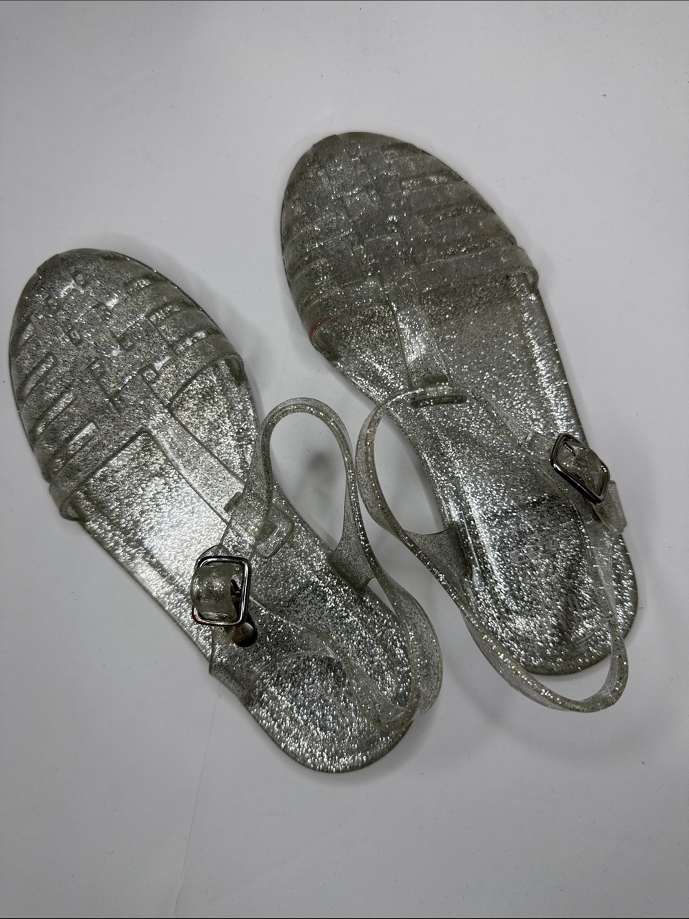 GAP Silver Glitter Jelly Sandals with Buckle Girls size 13 - Picture 3 of 5